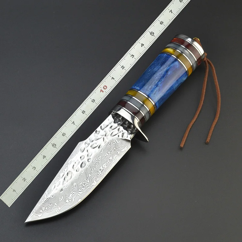 

Custom Handmade Damascus Steel Fixed Blade Hunting Knife with bone and resin handle with leather sheath collection tactical tool
