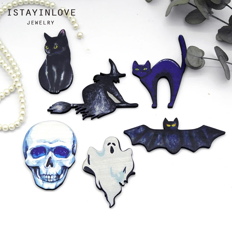 Breloques En Bois Pour Halloween Bijoux Faits A La Main Chat Crane Chauve Souris Animal Pour Bricolage Collier Boucle D Oreille Broche Cw103 6 Aliexpress
