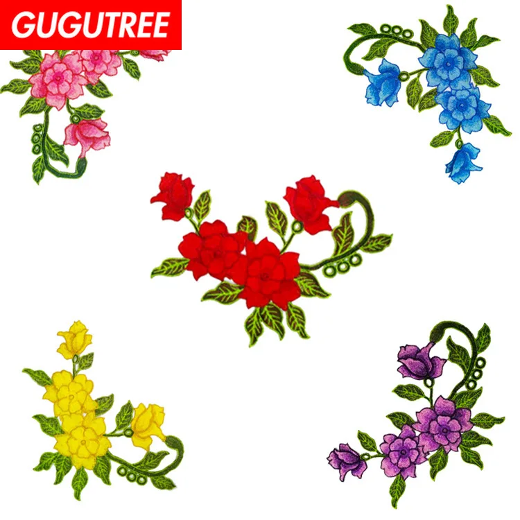 

GUGUTREE embroidery big rose patches flower patches badges applique patches for clothing ZM-154