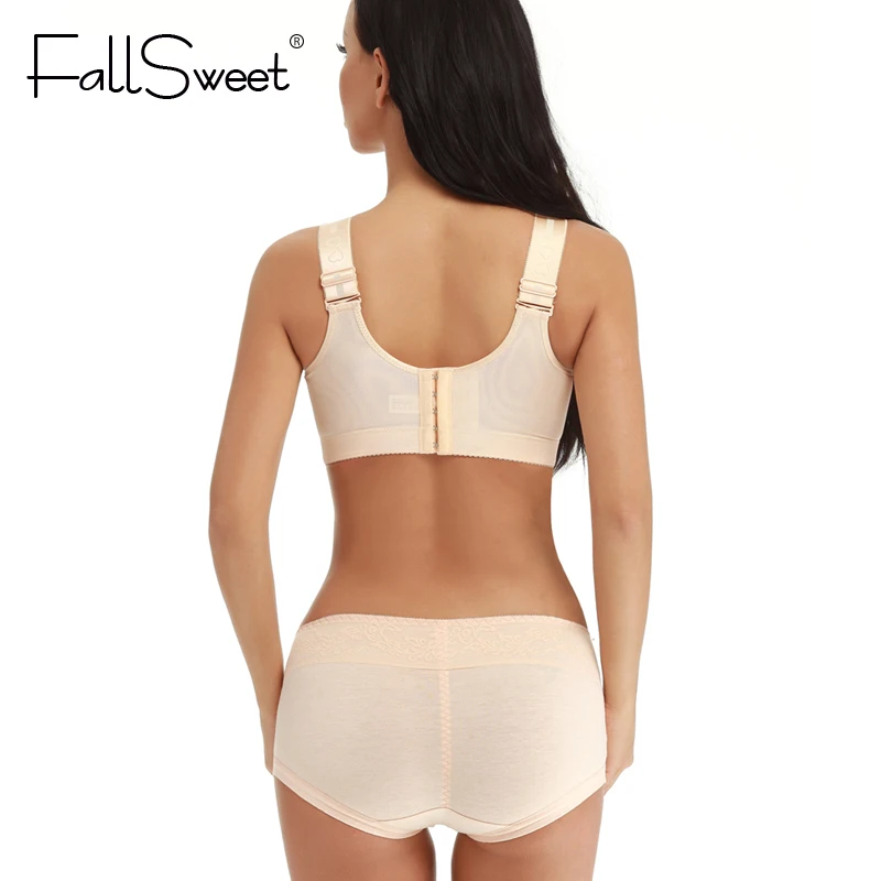 FallSweet No Wire Bra Set for Women Full Coverage Vest Brassiere Set with Panties Briefs C D cup L XL XXL 