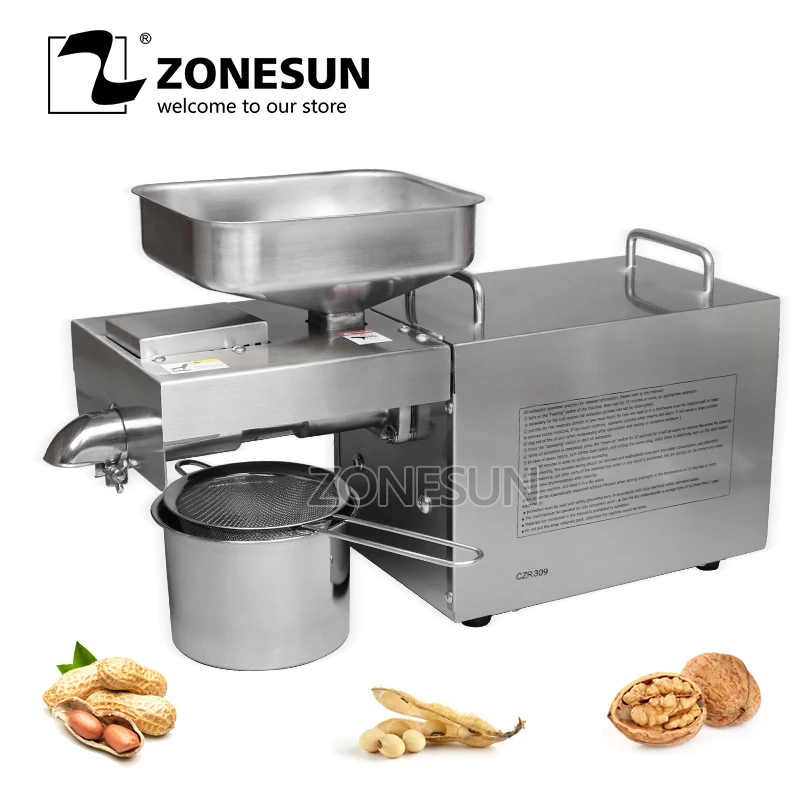 

ZONESUN Commercial Grade Seed Nut Oil Press Machine Nut Seed Automatic Stainless All Steel Presser High Oil Extraction Stainless