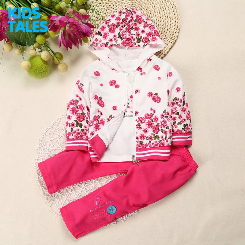 

Children Clothing Sets Girl Autumn 3 Piece Girls Clothes Sets Hooded Coat Sport Suit Clothes Sets Floral Cotton Oufits Suit
