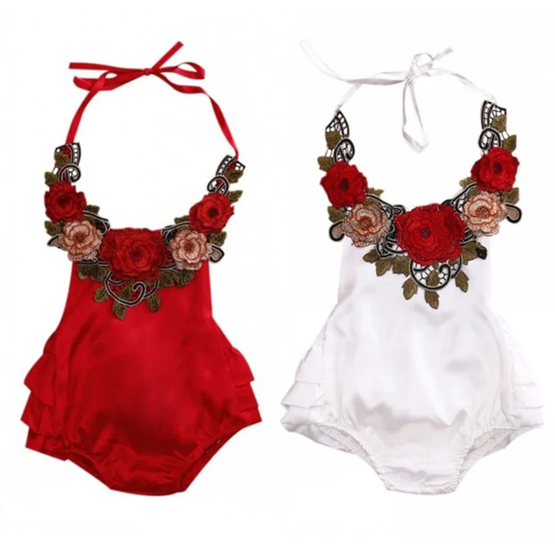 white romper with red flowers