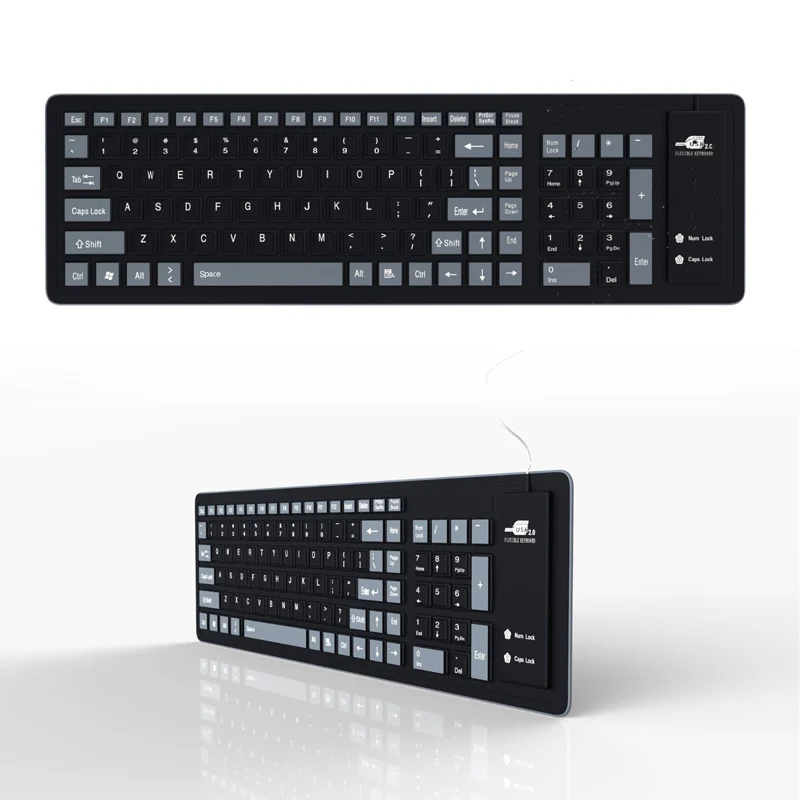  New Foldable Silicone Keyboard USB Wired Silicon Flexible Soft Waterproof Roll Up Silica Gel Keyboa