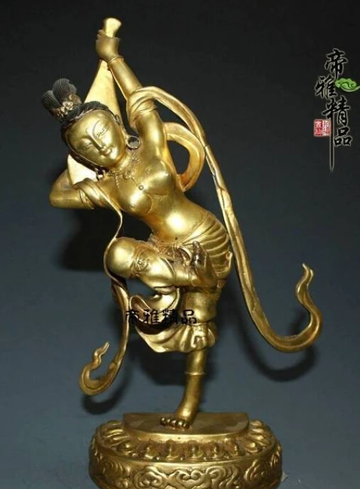 

R0717 Details about China Bronze Copper 24K Gold Gild Lute Tara Goddess Kwan-yin Bodhisattva Statue B0403