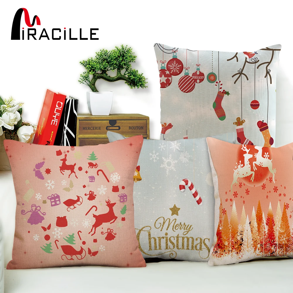 Miracille Decorative Throw Pillows Case Merry Christmas Gift Cotton