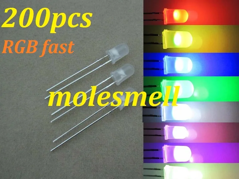 200 шт. 5 мм Рассеянный RGB Радуга Быстрое мигание вспышка красный зеленый синий