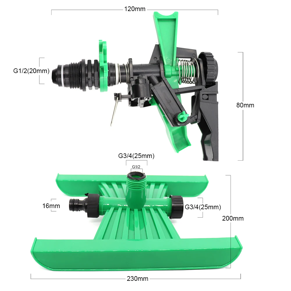 Пластиковая ударная головка садовый разбрызгиватель качели gyration шланг для полива газона сопло Регулируемый 0 °-360 ° шаблон, 25'-41' расстояние распыления