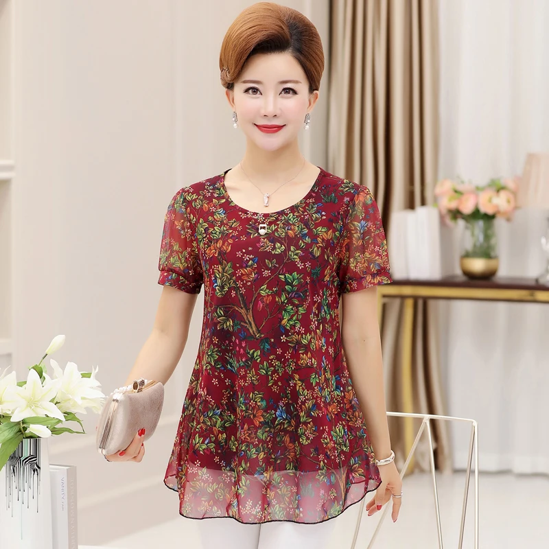 

NIFULLAN Lace Mesh Women Tshirt Summer Mother Short Sleeve O-neck T shirt Top 5XL Plus Size Clothes Floral Printed Lady Pullover