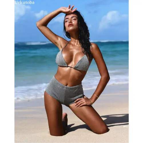 

Meihuida Women High Waist Bikini 2019 Sexy Ladies Solid Swimsuit Halter Top Swimwear Female Bathing Suit Biquini Beachwear