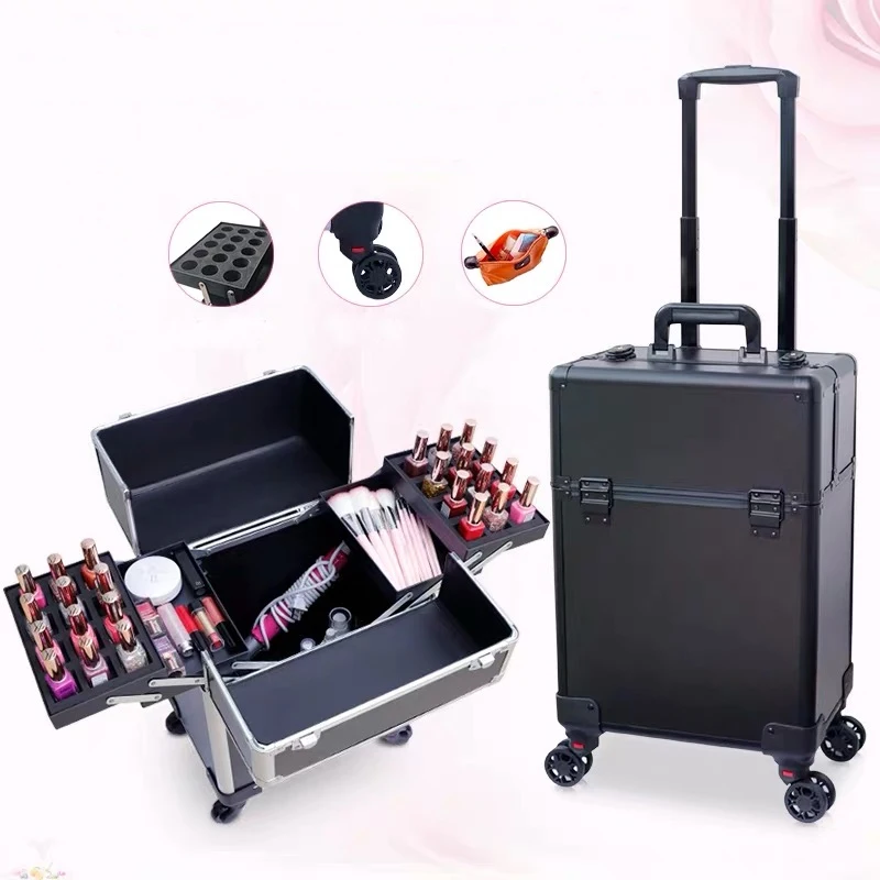 

New Women Trolley Cosmetic case with Wheel,Nails Makeup Toolbox,Multifunction Beauty Tattoo Box Rolling Luggage Trolley Suitcase