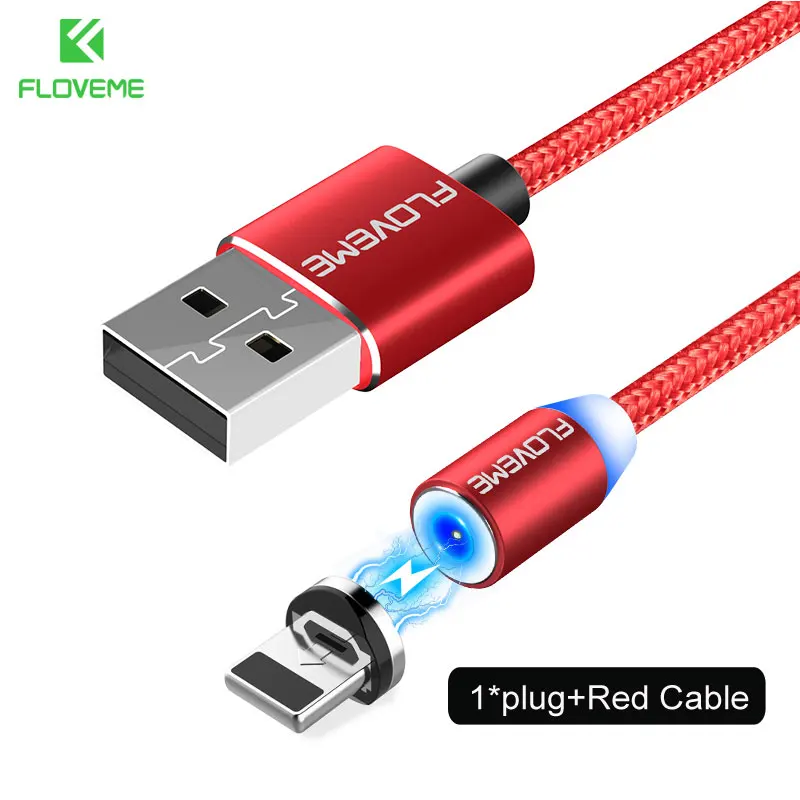 FLOVEME Магнитный Micro USB кабель для быстрой зарядки iPhone samsung кабель usb type C Магнитный кабель для мобильного телефона шнур 1 м - Цвет: Red