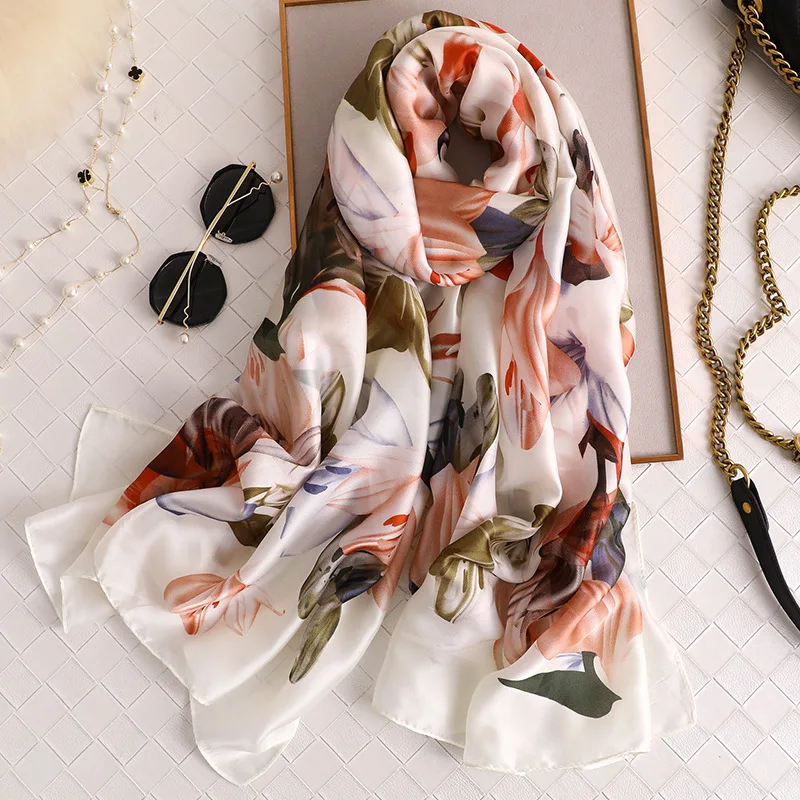 Новейший шелковый шарф Элегантный женский цветочный узор шали и обертывание длинный платок бандана Высокое качество Большой Пашмины Хиджаб femme - Цвет: FS42-2