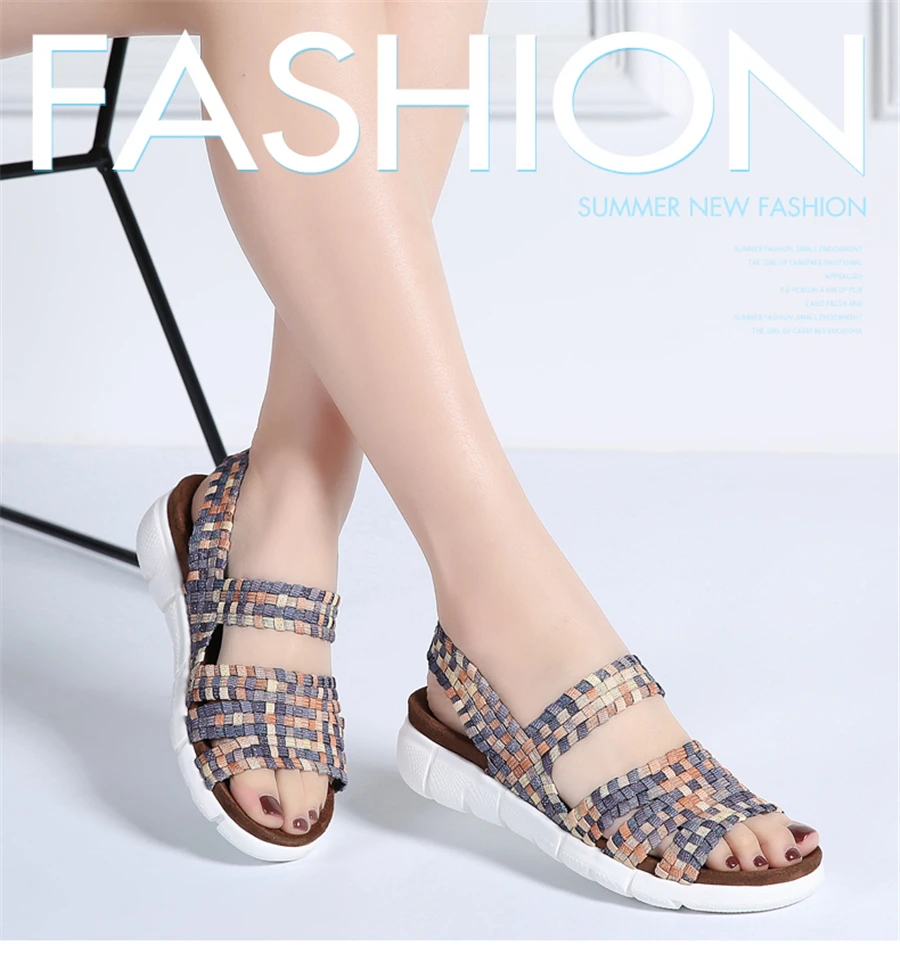 TKN г., летняя женская обувь сандалии тканая эластичная обувь женские сандалии на плоской подошве разноцветные женские босоножки с ремешком на пятке, 802