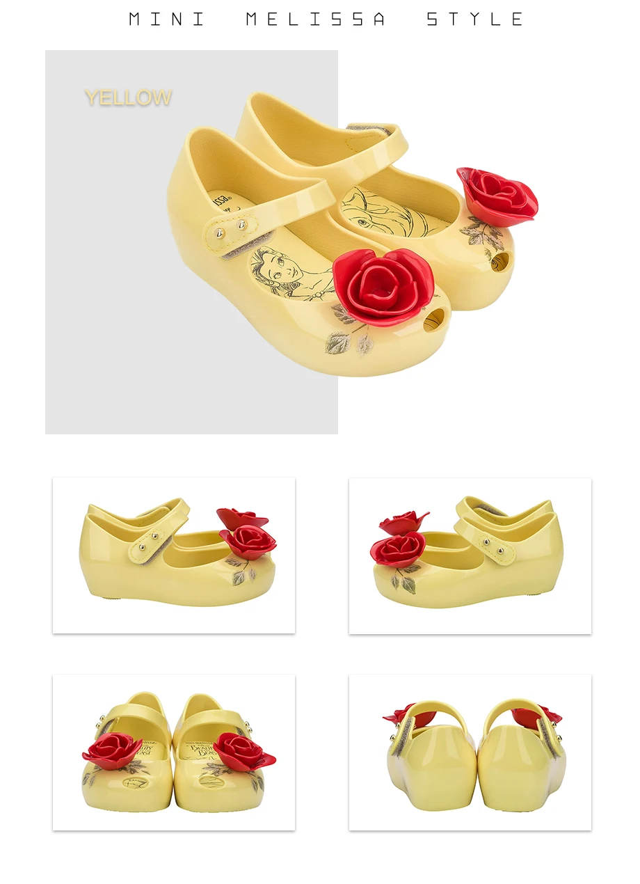 Mini Melissa Ultragirl+ beauty And The Beast г. Летняя прозрачная обувь с бантом для девочек Нескользящие сандалии для девочек детские пляжные сандалии для малышей