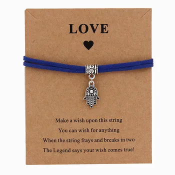 

2019 New Hamsa Palm charm wish card Bracelet Lucky Royal Blue Black Handmade Pendant Bracelet for Women Men Jewelry yoga gift