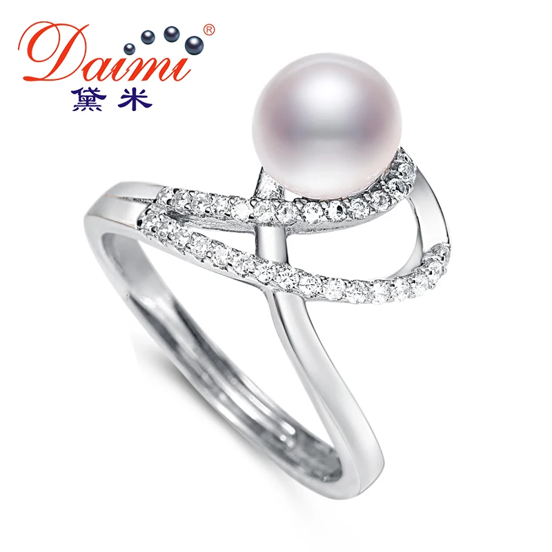 

DAIMI Trendy Shiny Ring High Quality 7-8mm White Pearl Ring 925 Sterling Silver Ring Gift For Women Brand Jewelry