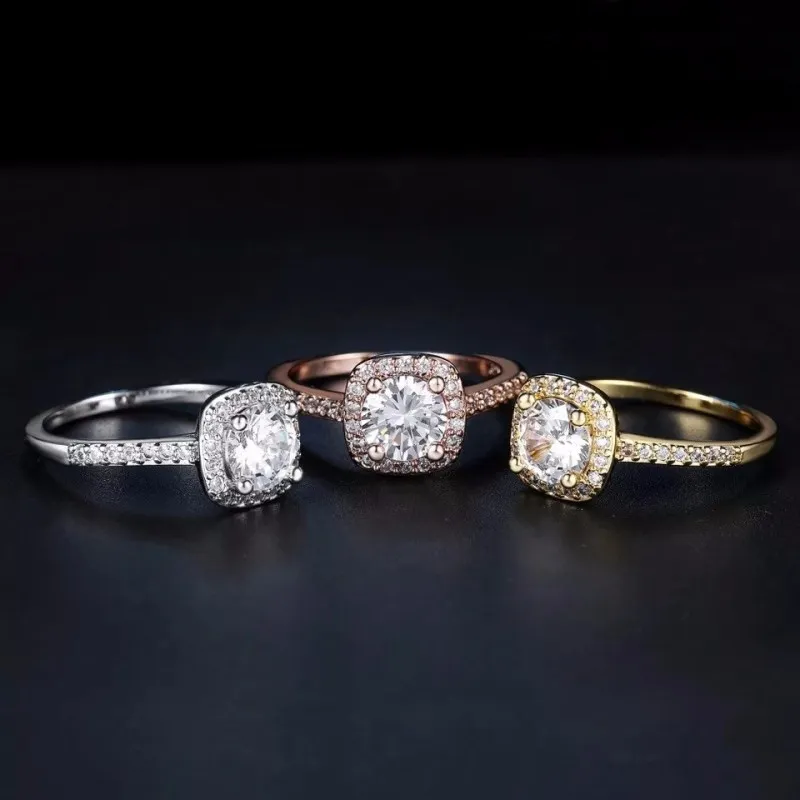 

2019 White Cubic Zircon Wedding Rings For Women Engagement Rose Gold Color & Silver Color Ring Female Jewelry Gift Freeshipping