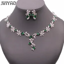 JINYAO роскошный разноцветный циркон ААА Золото Цвет Ожерелье Комплект сережек для женщин Свадебные аксессуары ювелирные изделия 14 цветов s