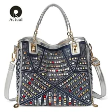 Настоящие джинсовые случайные женские сумочки дизайнерские ткацкие сумки на плечо горный хрусталь декоративная женская сумка-мессенджер сумки