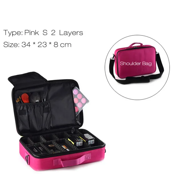 Женские косметички, косметический чехол, органайзер для путешествий, большая емкость, профессиональный косметический чехол, чехол для костюма, кисти, ящик для хранения инструментов - Цвет: Pink S 2 Layers