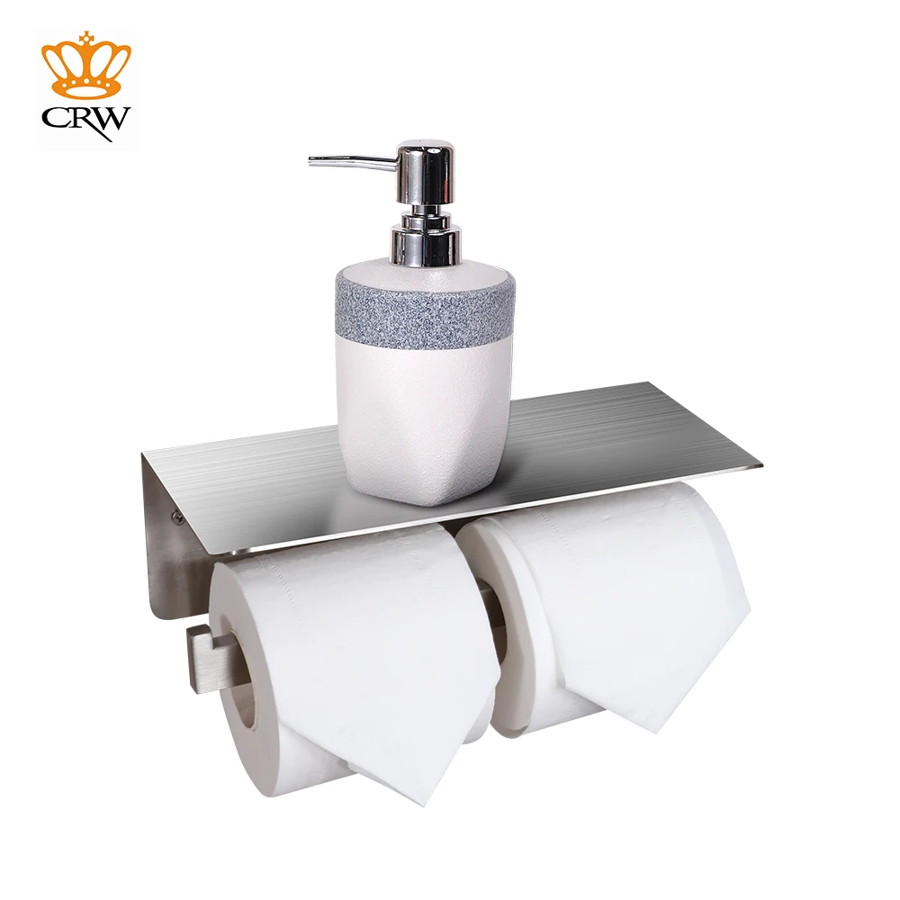 

CRW Double Toilet Paper Roll Holder Stainless Steel Wall Mount Toilet Tissue Paper Towel Holder with Shelf Bathroom Accessories