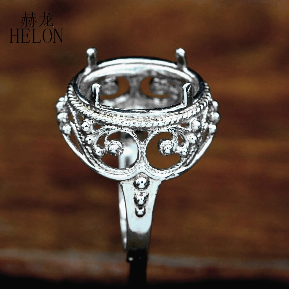 HELON стерлингового серебра 925 Уникальный арт-деко выгравированы 14x17 мм Овальный полу крепление кольцо Винтаж Estate модные ювелирные изделия
