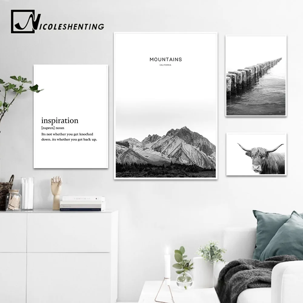 

NICOLESHENTING Wild Yak Mountain Wall Art canvas Poster Landscape Print Minimalist Nordic Decoration Painting Decorative Picture