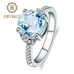 Gem's Ballet 3.45Ct натуральный Небесно-Голубой топаз драгоценный камень кольцо для женщин 925 пробы серебро Vintge обручальное кольцо хорошее