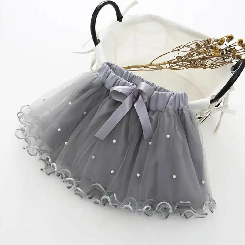 Детская юбка от 2 до 6 лет элегантная вышитая юбка с жемчужинами, юбка вечерние Пышные юбки из тюля для маленьких девочек, летняя одежда - Цвет: grey