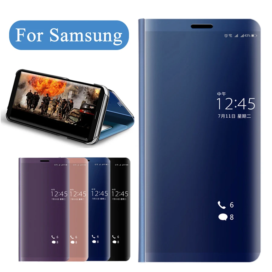 

Mirror leather case on for samsung s10 e s9 s8 plus caver phone cases samsun galaxy note8 9 s 10 s 8 s 9 s10e galaxi protection