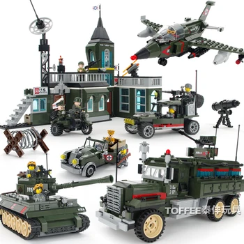 

WW2 World war II Army Military Warship tank truck Copter Action Figures model assemble building blocks bricks kid toys Boys gift