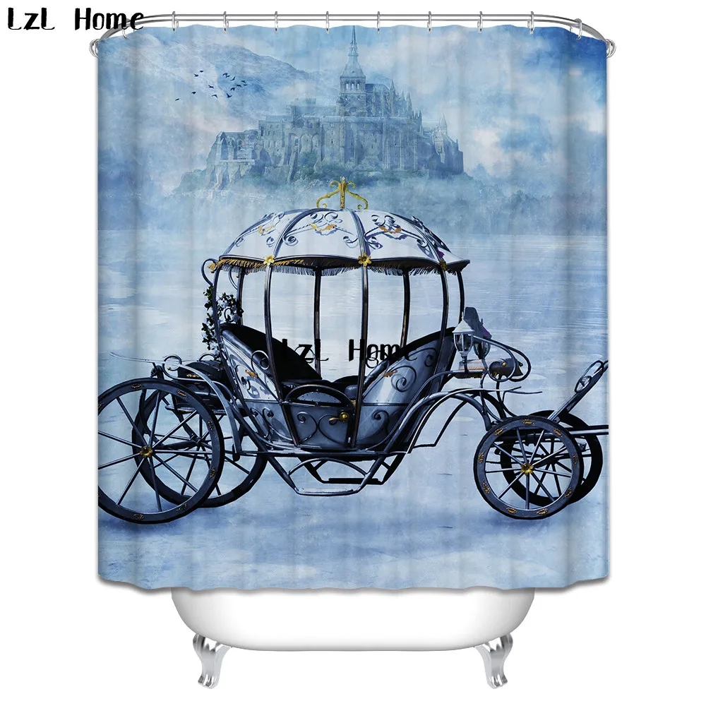 LzL Home Vintage Cars Pumpkin Cart Shower Curtain Customized Eco
