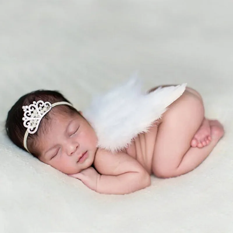 Белые крылья ангела с перьями для новорожденных с повязкой на голову реквизит для фотосъемки новорожденных аксессуары для волос для маленьких девочек HB260 - Цвет: Color 4