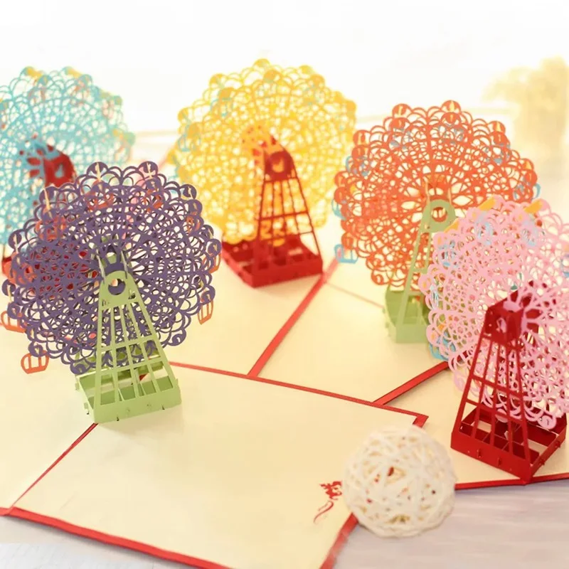  Wedding invitation card 3D birthday card creative Ferris wheel card Children's handmade paper carvi - 32959843047