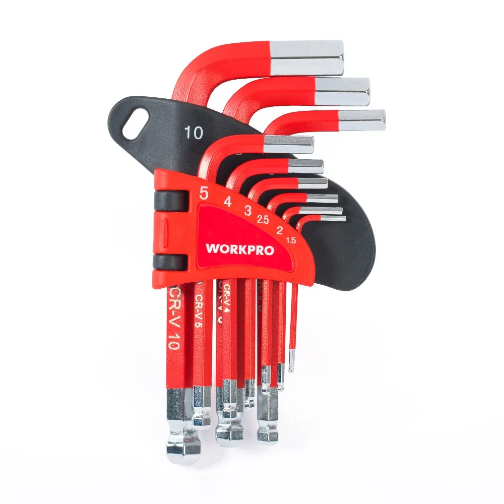 WORKPRO 9 шт. короткий шаровой ключ Набор шестигранных ключей гаечные ключи шестигранный ключ гаечный ключ для ремонта велосипеда набор инструментов
