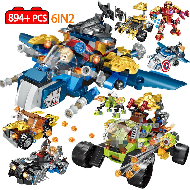 

894pcs Spaceship Chariot Building Blocks Legoinglys Super Heroes Iron Man Hulk Captain America Figures Bricks Sets Toys for Kids