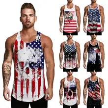 Топ для спортзала, майки для мужчин, без рукавов, День независимости, с принтом, сетчатый, дышащий, бодибилдинг, спортивный жилет Camiseta tirantes Hombre