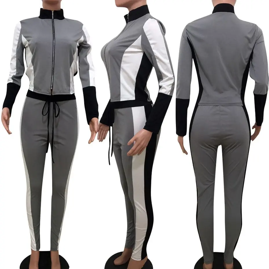 HAOYUAN комплект из двух предметов, спортивный костюм, женская одежда, осенние наряды, пальто на молнии с длинными рукавами + штаны, спортивный
