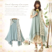 Лесное стильное свободное асимметричное кружевное лоскутное элегантное платье лолиты с рюшами Mori Girl Kawaii Длинные платья D140