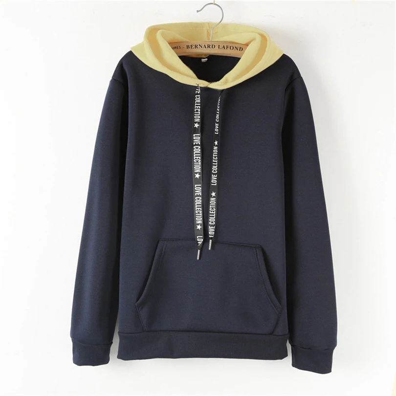 Oversized Hoodies Women Korean Harajuku Hooded Sweatshirt Long Sleeve Color Matching Autumn Winter Tops Female Tracksuits