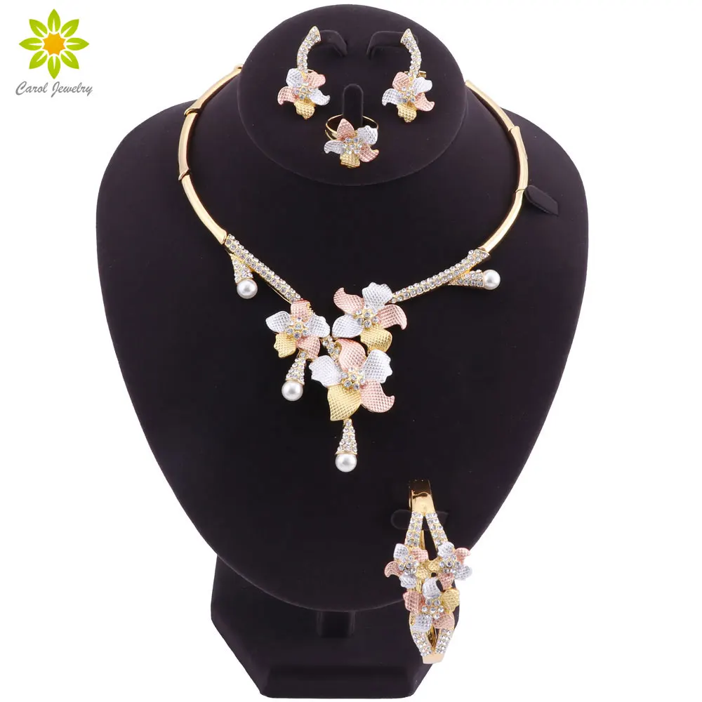 

Fashion Bridesmaid Jewelry Sets For Women Flower Crystal Jewelry Set Wedding Nigerian Beads Necklace Jewelry Set