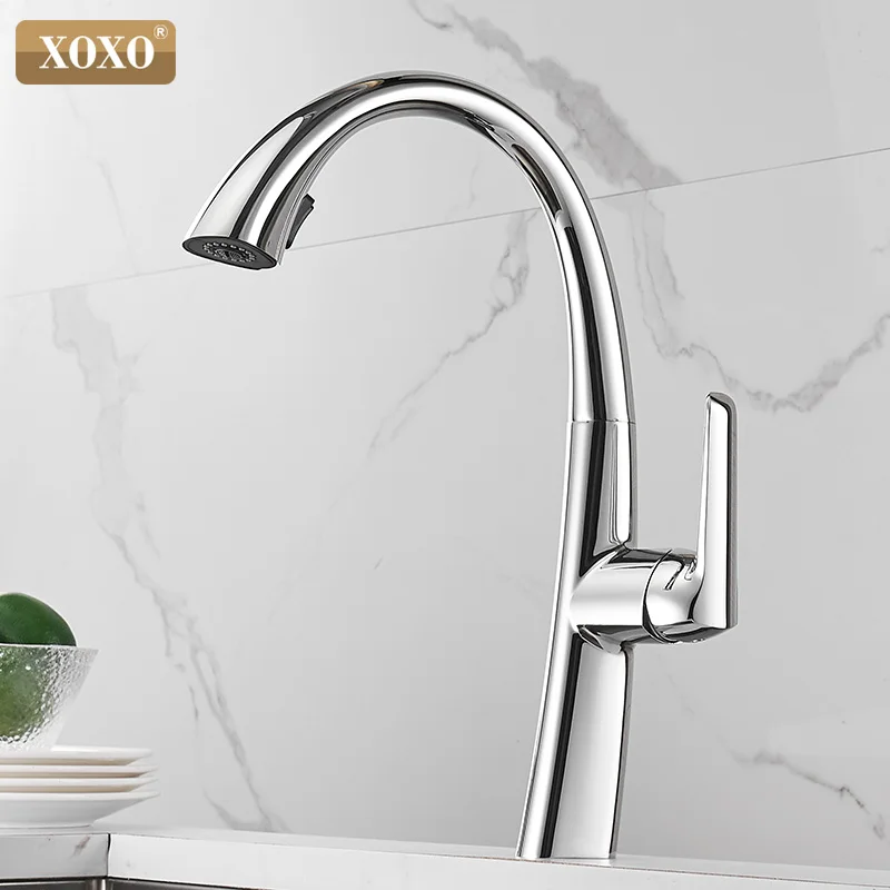  XOXO Kitchen Faucet Pull Out Cold and hot Chrome Kitchen Tap Single Handle 360 Degree Water Mixer T - 33027937246
