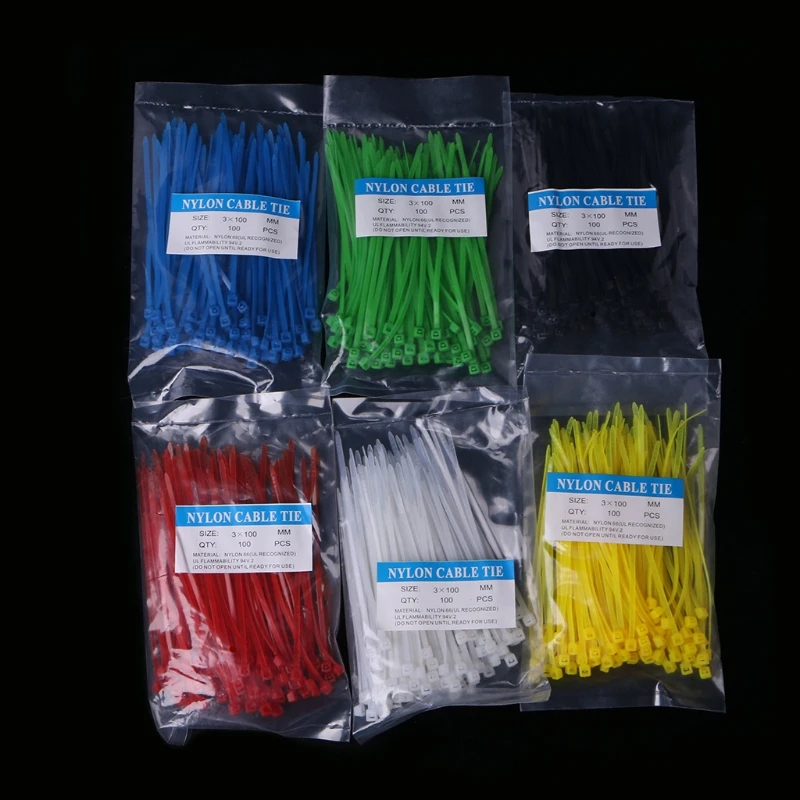 

600Pcs/Set 3 x 100mm Nylon Plastic Zip Trim Wrap Cable Ties Wire Self-Locking Colorful