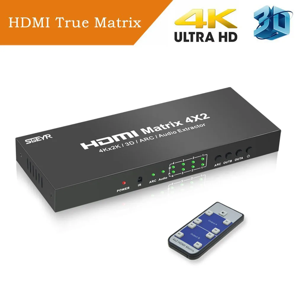 4x2 HDMI True Matrix Ultra HD 4Kx2K SGEYR HDMI Switch Splitter Switcher 4 In 2 Out