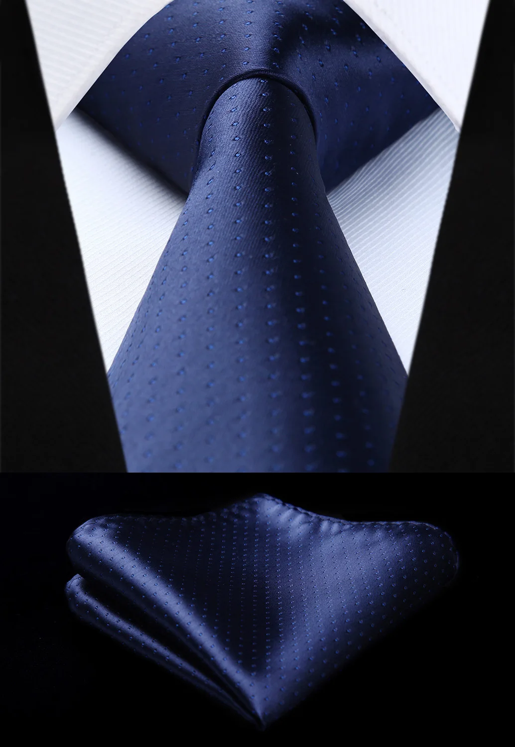 

TD604V8S Navy Blue Polka Dot 3.4" Silk Tie Party Wedding Handkerchief Set Woven Classic Men Tie Necktie