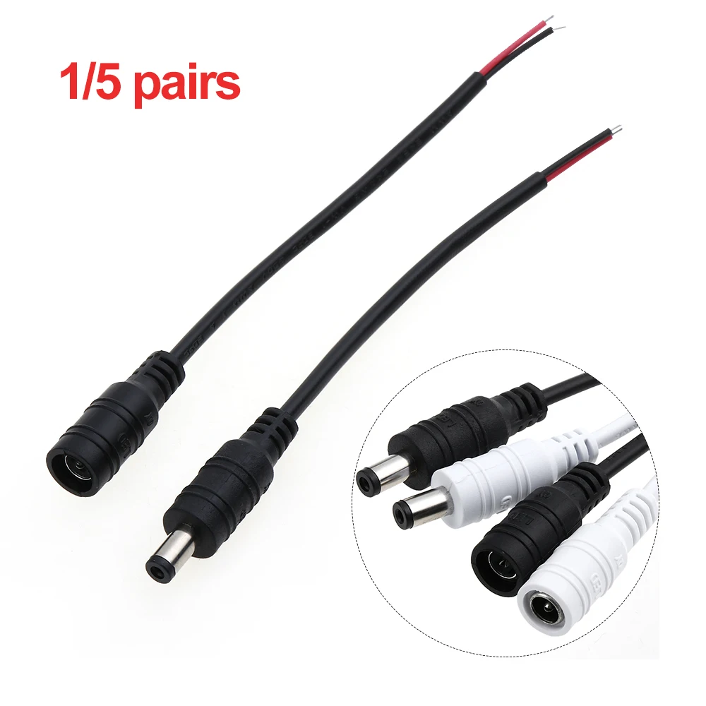 

1/5 Pairs 5.5x2.1mm 12V Male + Female DC Power Socket Jack Plug Connector Cable Wire Home Improvement Supplies