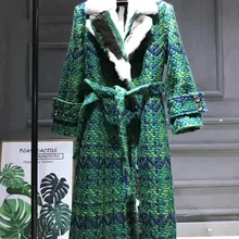 Женская твидовая куртка, настоящая подкладка из кроличьего меха Рекс, длинная парка, зимняя куртка, отложной воротник, Женская шерстяная верхняя одежда