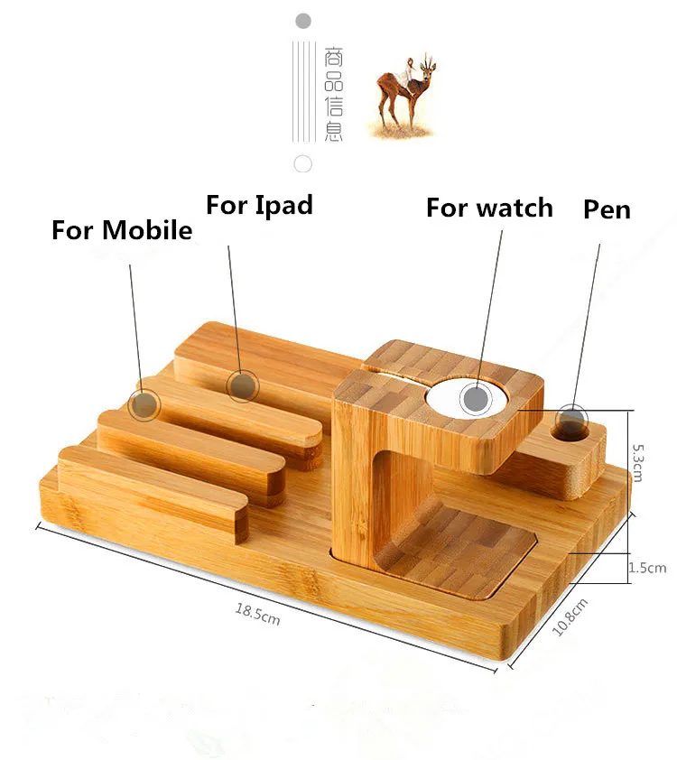 

New Charging Dock Station With USB Port Charger Bamboo Cradle Holder Stand For Apple Watch iPhone Ipad