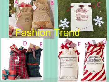 

10pcs/lot free shipping Mixed styles canvas santa sacks Christmas ornament kids gift sacks santa sack bag plaid burlap santa bag
